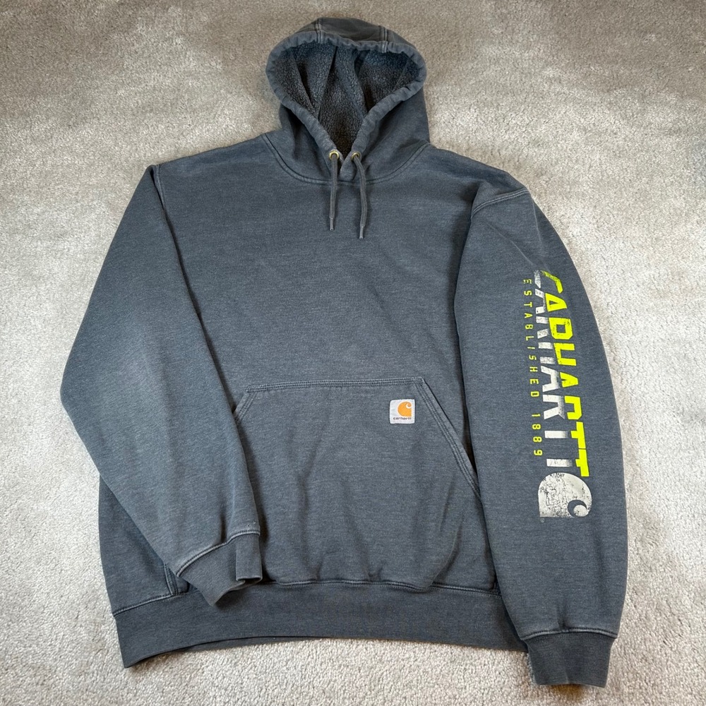 Carhartt Hoodie‎ Mens XL Gray Graphic Sleeve Logo Original Fit Pullover 102327